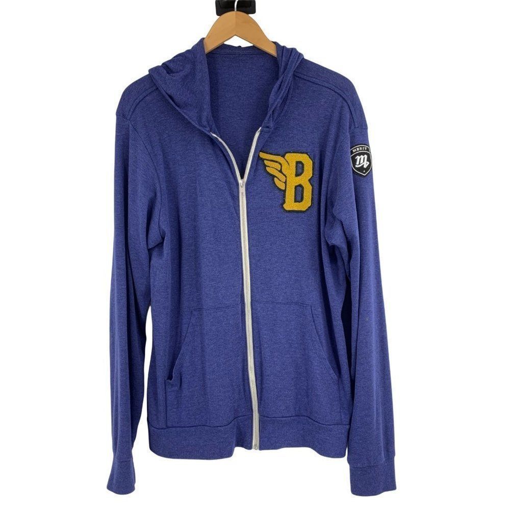 Unisex Adult Purple Full Zip Hoodie w/ Patches B and merit Large 0337 Sweatshirt - Picture 2 of 6